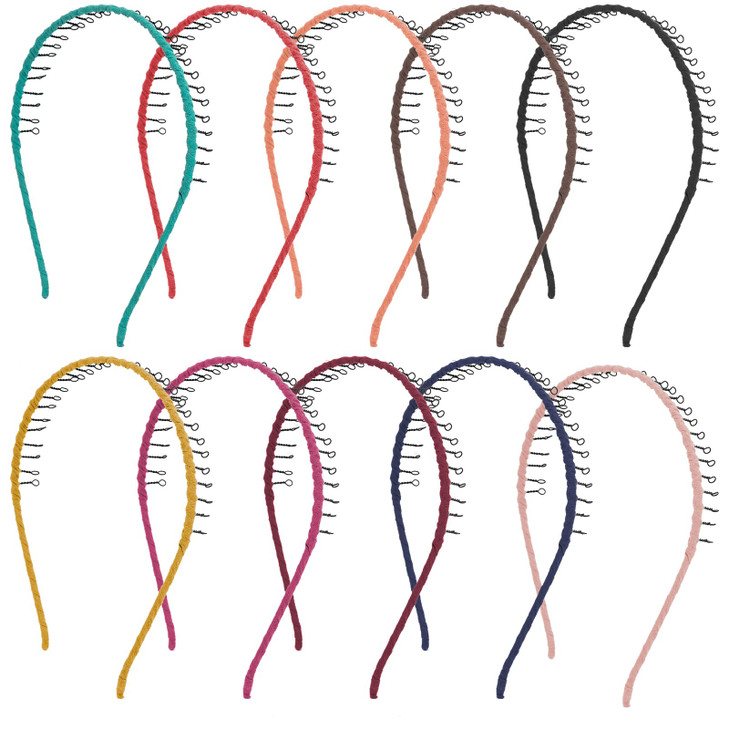 AUEAR 10 Pcs Vintage Metal Headband with Teeth Ribbon Wrapped Comb Hair Hoop Hairband for Women Girls Multi Color
