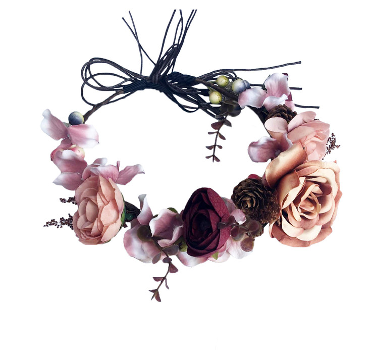 LLinfflr Floral Crown Headband Flower Headpiece Floral Halo Hair Wreath Boho with Ribbon Wedding Party Photos Prom Brown