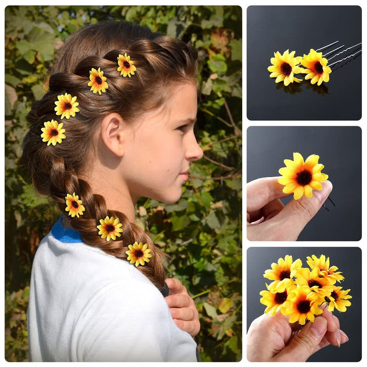 Boao 12 Pcs Sunflower Hair Accessories Include 10 Sunflower Hair Clips and 2 Headband Hippie Daisy Clips Flower Crown Wr