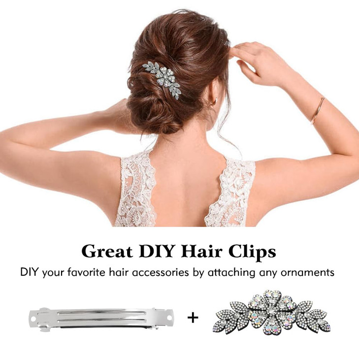 Cinaci 20 Pack 8cm3 Simple Plain Blank DIY Caft Silver Metal French Hair Barrettes with Black Leather Cover Snap Hair Cl