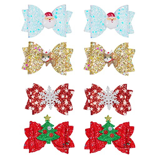 8pcs Christmas Hair Clip Headdress Sequined Bow Santa Claus Elk Snowflake Christmas Tree Accessories Glitter Hairpin Gir