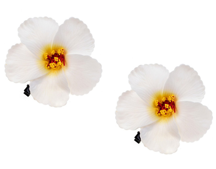 Love Sweety 2pc Hawaiian Plumeria Hair Clips Delicate Dew Galsang Flower Barrettes for Beach PartyWhite