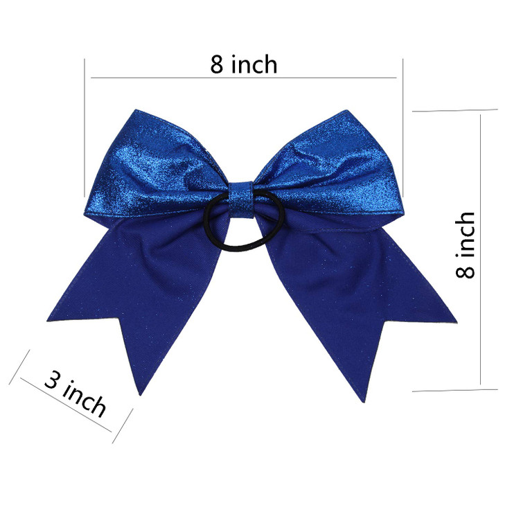 Cheerleader Bows Cheerleading 8 inch Sparkle Glitter Ponytail Holder Hair Tie School for High School College Girl Team S