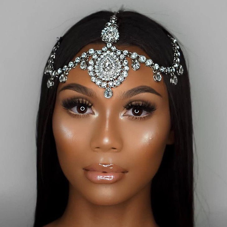 YERTTER Wedding Silver Rhinestone Head Chain With Clip Jewelry Forehead Tassel Fringe Headband Headpiece Crystal Chain H