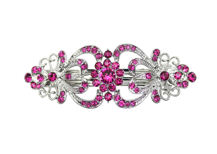 Faship Gorgeous Fuchsia Crystal Floral Hair Barrette