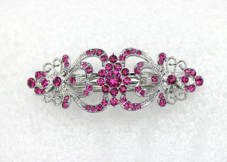 Faship Gorgeous Fuchsia Crystal Floral Hair Barrette