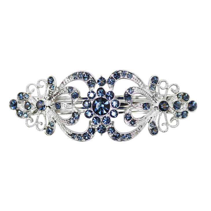 Faship Gorgeous Navy Blue Crystal Floral Hair Barrette