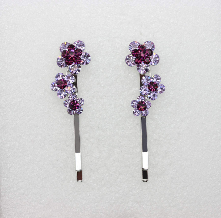 Faship A Pair Of Purple Rhinestone Crystal Floral Hair Clip Pins 2 Pcs