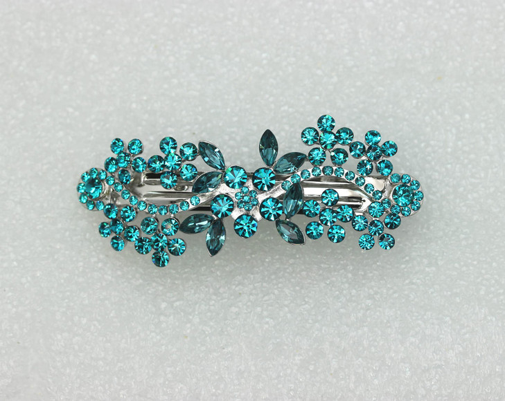 Faship Gorgeous Teal Rhinestone Crystal Flower Hair Barrette Clip