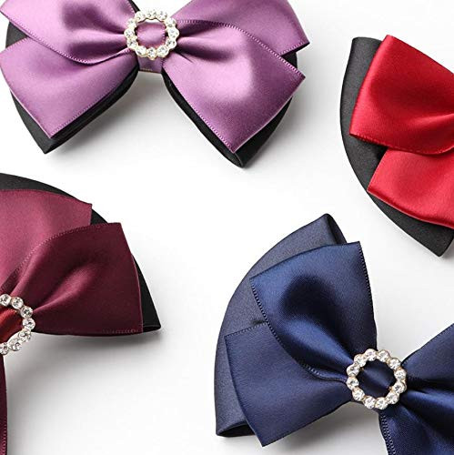 1Pcs Red Rhinestone Satin Bow Barrette Bowknot Snood Net Barrette Hair Clip Bun Cover Hairnet Bowknot Decor French Hair