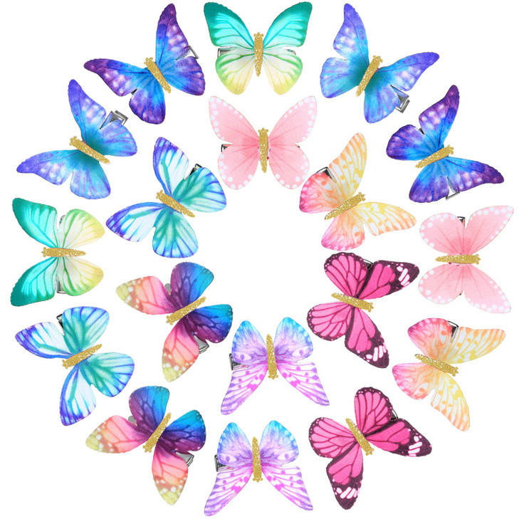 Boao 18 Pieces Butterfly Hair Clips Glitter Barrettes Fabric 90s Butterfly Snap Clips for Teens Women Hair Accessories D