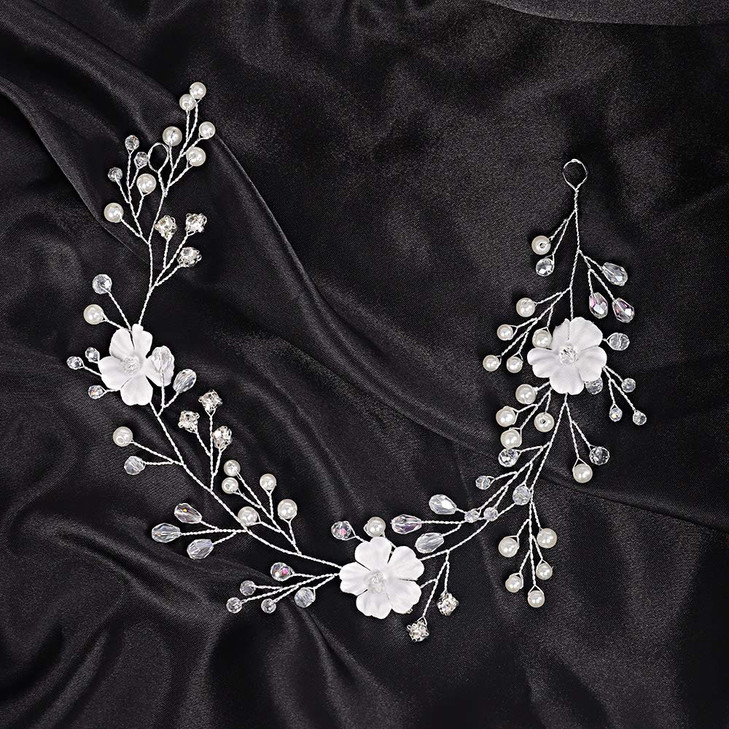 fxmimior Womens Bridal Hair Vine Headpiece Silver Flower Hair Accessories Blue Floral Head Jewelry for Prom and Weddings