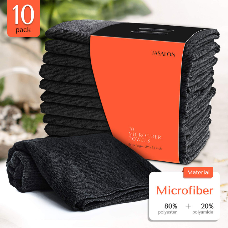TASALON Microfiber Hair Towel for Salon 10 Pack 29 x 16 Inches Quick Dry and UltraSoft Facial Towels with Soft Absorbant