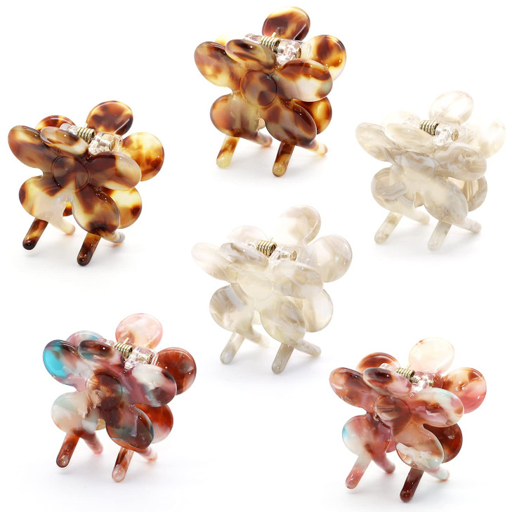 Cobahom Mini Hair Clips 6Pack Flower Hair Claw Clamps 126 Inch Cellulose Acetate Jaw Styling Accessories for Thin Hair M