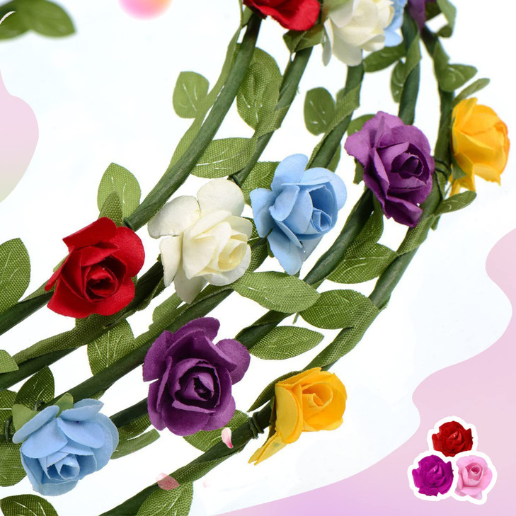EBOOT 10 Pieces Multicolor Flower Crown Floral Wreath Headband Garland Assorted Colored Headpiece for Festival Wedding F