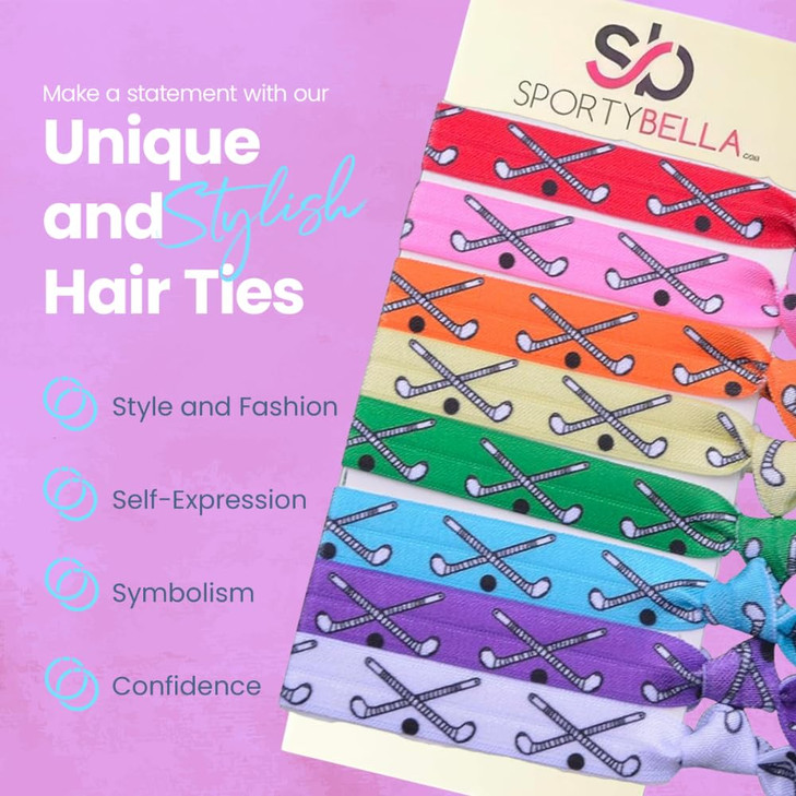 Field Hockey Hair Ties MultiColored Hair Accessories for Girls No Crease Hair Elastics with Field Hockey Stick Design Po
