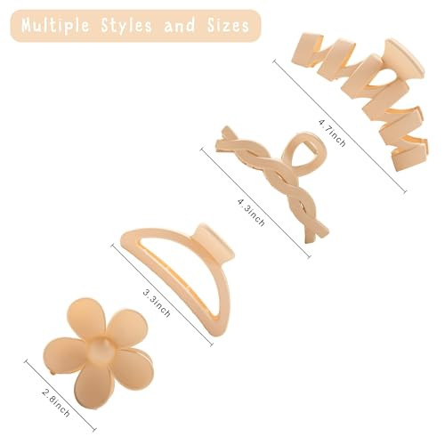 8PCS Hair Clips for Women Flower Claw Clips for Thick Hair NonSlip Hair Accessories with MultiStyles Neutral Colors Hair