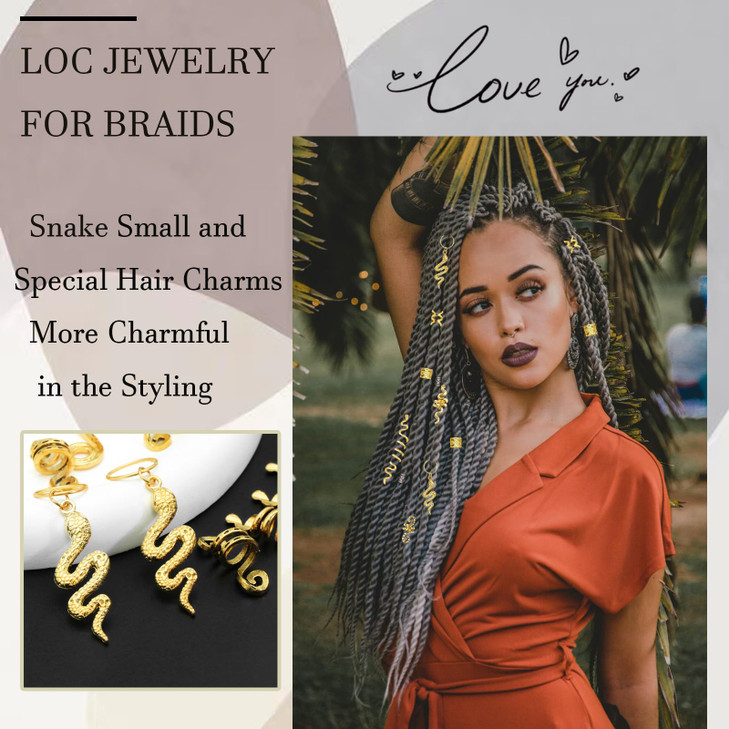 SAWINDA 30PCS Loc Hair Jewelry for Braids Metal Dreadlock Beads Set Snake Hair Clips Decoration Extended Spiral Hair Cuf