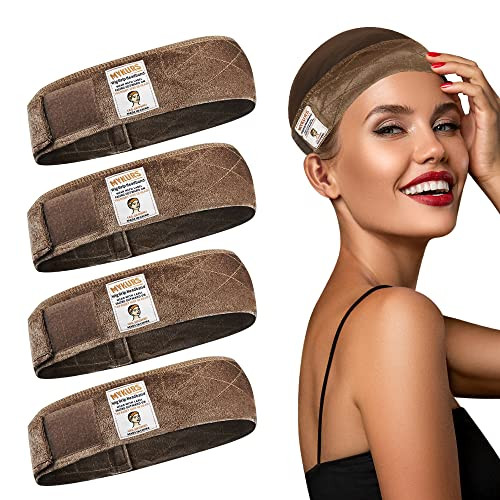 MYKURS Wig Grip for Women Velvet Wig Headbands Nonslip Brown 4 PCS