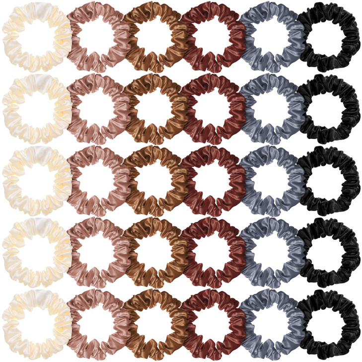 WILLBOND 30 Pcs Small Satin Silk Scrunchies Bulk for Women Thin Hair Ties Mini Scrunchy Bands Skinny Ponytail Holders fo