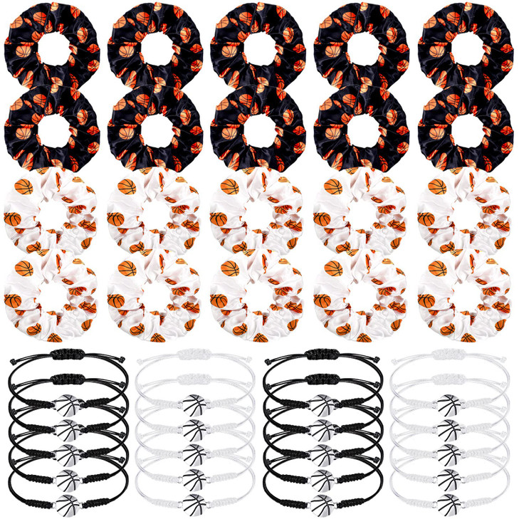 Hoteam 40 Pcs Basketball Scrunchies Set 20 Adjustable Bracelets and 20 Elastic Hair Scrunchies Senior Night Basketball G