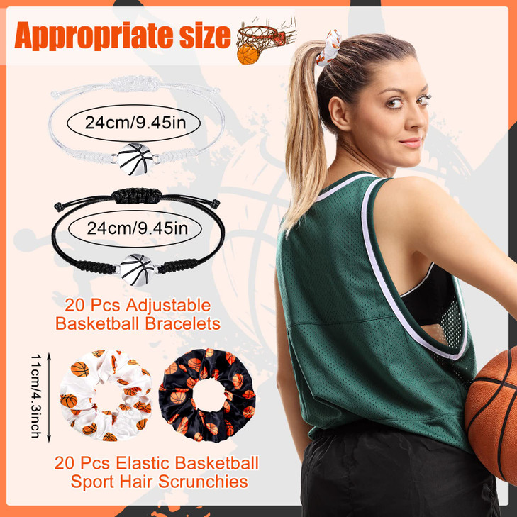 Hoteam 40 Pcs Basketball Scrunchies Set 20 Adjustable Bracelets and 20 Elastic Hair Scrunchies Senior Night Basketball G