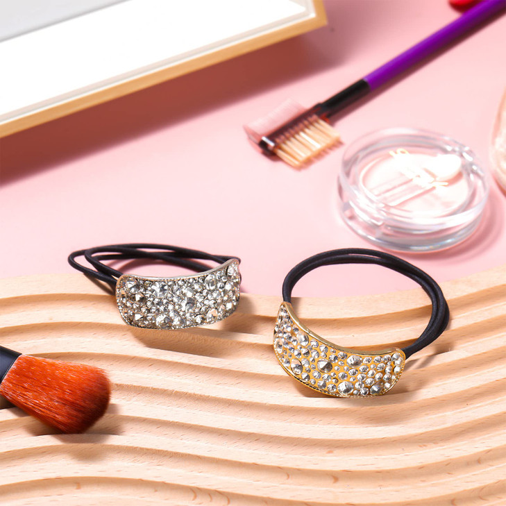Juinte 2 Pcs Womens Hair Bands Elastic Rhinestone Hair Ties Hairties Scrunchies Gold Silver Diamond Ponytail Holder Acce