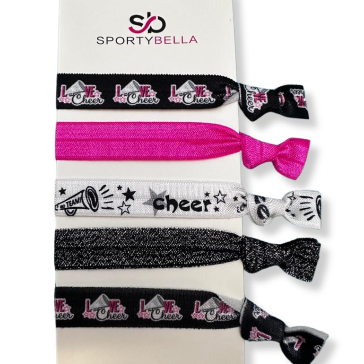 Infinity Collection Cheer Hair Ties Pink No Crease Elastic Ponytail Holders 5Piece Set for Girls Women Cheerleaders Team