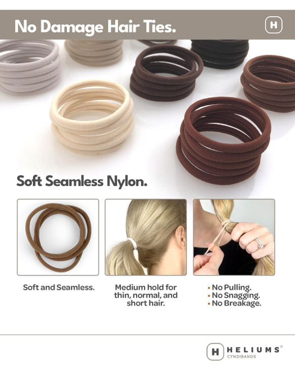 Heliums Thin Seamless Hair Ties Black 6mm Nylon No Damage Ponytail Holders 175 Inch Medium Hold for Thin to Normal Hair