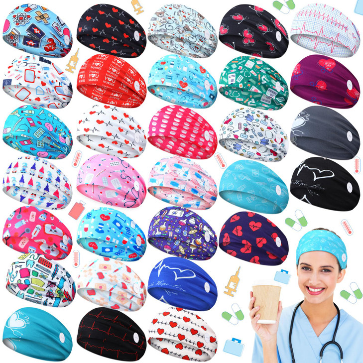 Tigeen 30 Pcs Nursing Headbands for Women Cna Accessories Non Slip Nurses Hair Bands with Buttons Doctor Sweatband Mask