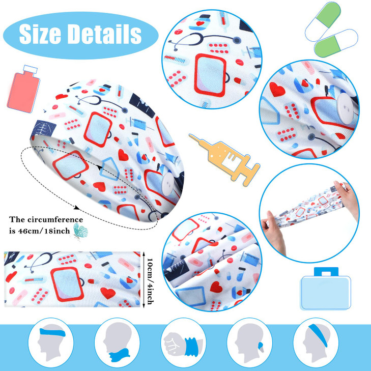 Tigeen 30 Pcs Nursing Headbands for Women Cna Accessories Non Slip Nurses Hair Bands with Buttons Doctor Sweatband Mask