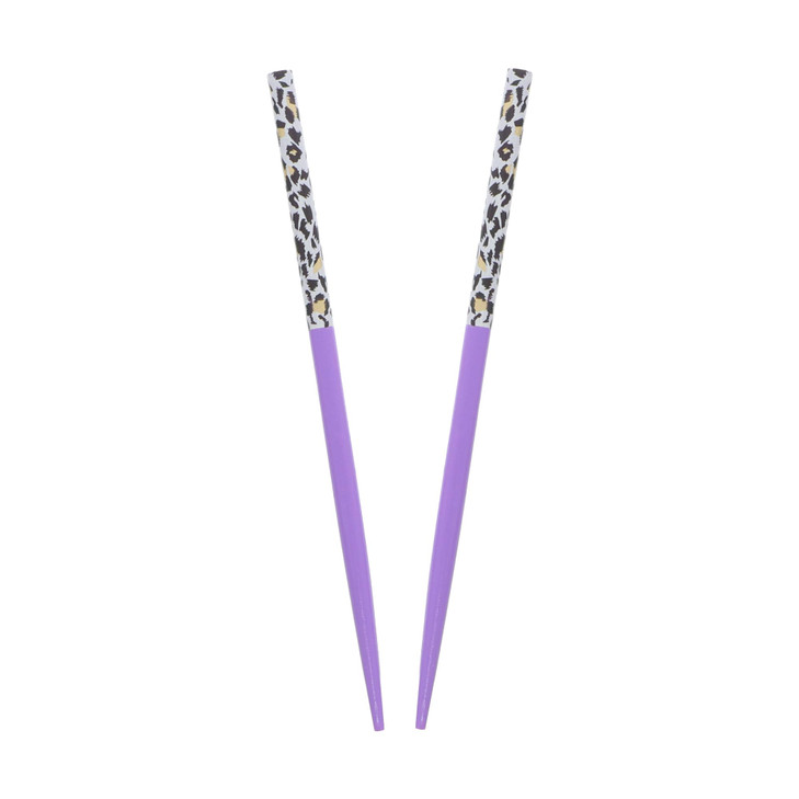 Two 725 inch Long Wooden Animal Print Hair Sticks for Women Purple
