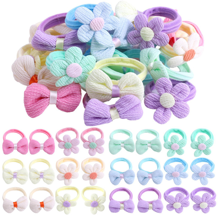 TAANGTHOSE 24 Pcs Toddler Hair Ties for Girls Baby Hair Tie Cute Flower Elastic Scrunchies Seamless Ponytail Holders Lit