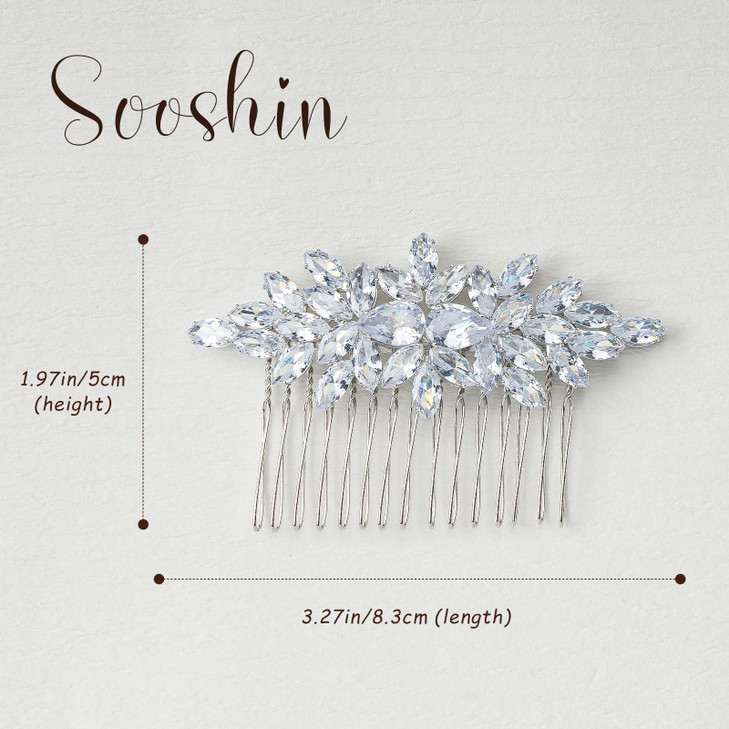 Sooshin Bridal Hair Comb Crystal Wedding Headpiece for Brides Rhinestone Hair Accessory for Women and Girls Silver 32719
