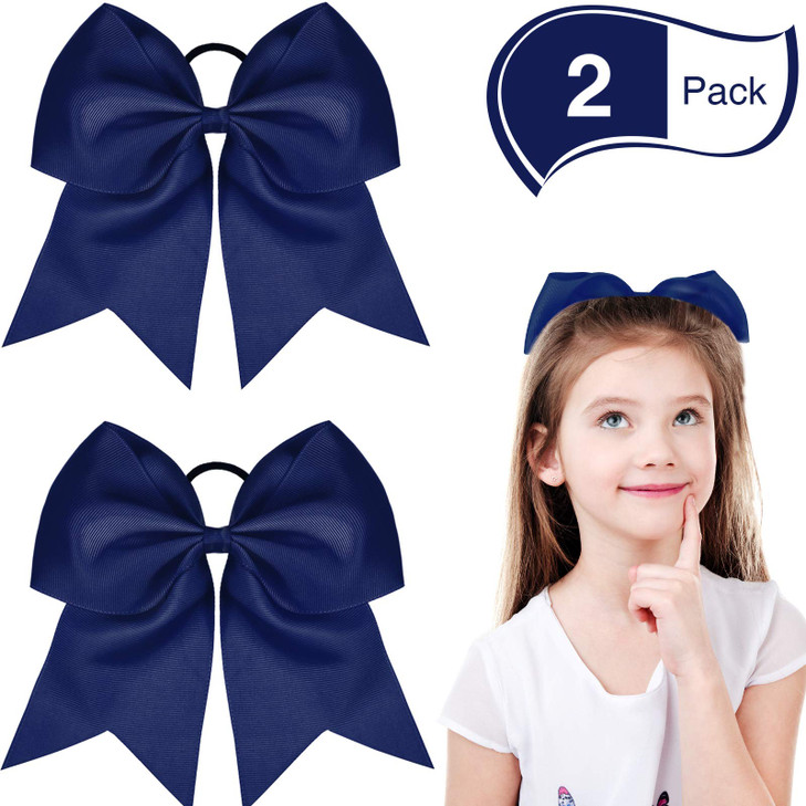 2 Packs Jumbo Cheerleading Bow 8 Inch Large Cheer Hair Bows with Ponytail Holder for Teen Girls Softball Outfit UniformN