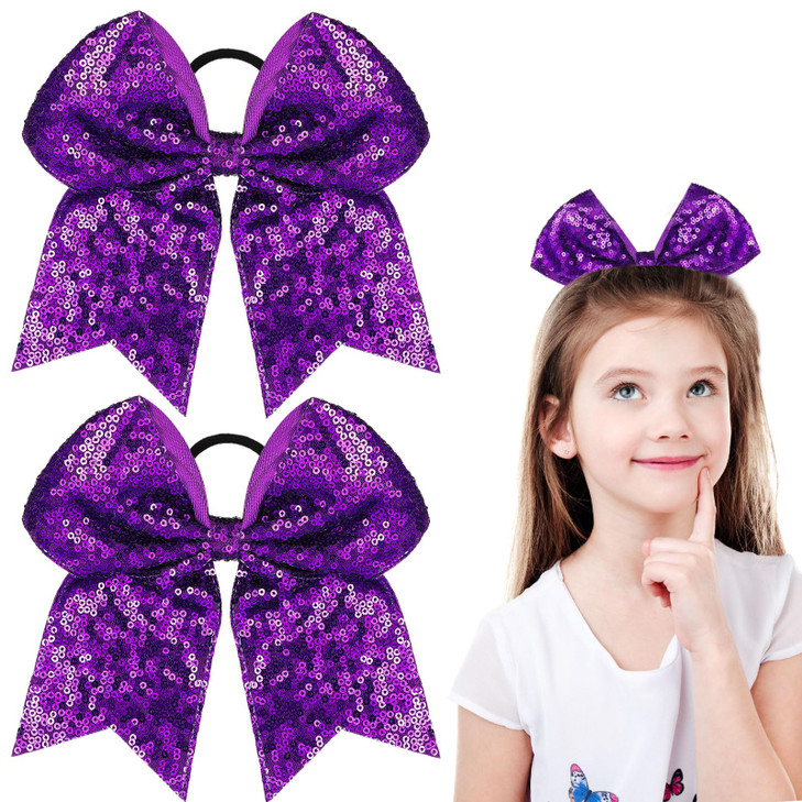 2 Packs Jumbo Cheerleading Bow 8 Inch Large Cheer Hair Bows with Ponytail Holder for Teen Girls Softball Outfit UniformS