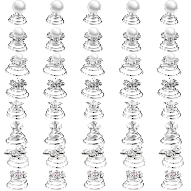 40 Pieces Rhinestone Crystal Twisters Set Spiral Hair Pins Silver Coils Rhinestone Spiral Hair Jewelry Crystal Clip Acce