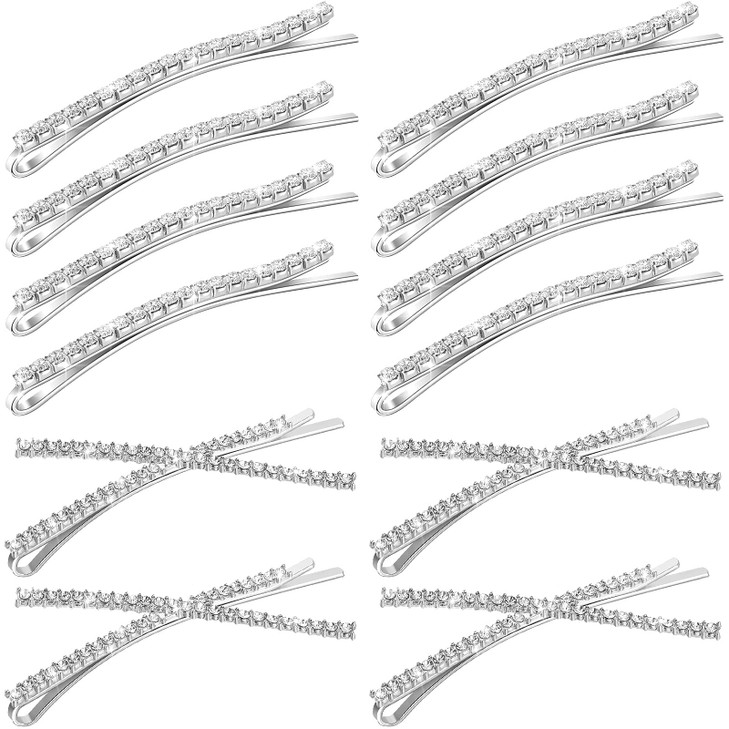 12 Pieces Rhinestone Bobby Pins Decorative Fancy Crystal Hair Clips Shiny Metal X Shaped Barrettes Bling Diamond Wedding