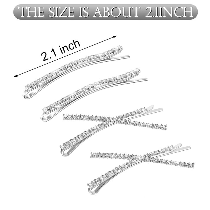 12 Pieces Rhinestone Bobby Pins Decorative Fancy Crystal Hair Clips Shiny Metal X Shaped Barrettes Bling Diamond Wedding