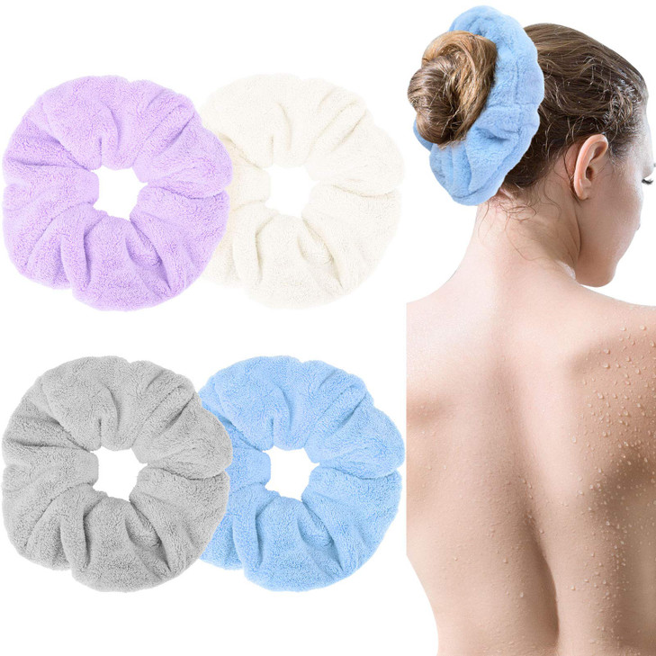 4 Pieces Large Towel Microfiber Drying Soft Scrunchies Thick Scrunchies Fuzzy Scrunchy Ponytail Holder for Hair Light Bo