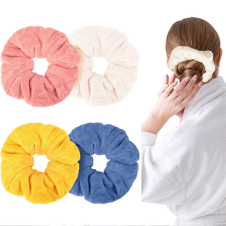 4 Pieces Large Towel Microfiber Drying Soft Scrunchies Thick Scrunchies Fuzzy Scrunchy Ponytail Holder for Hair Light Bo