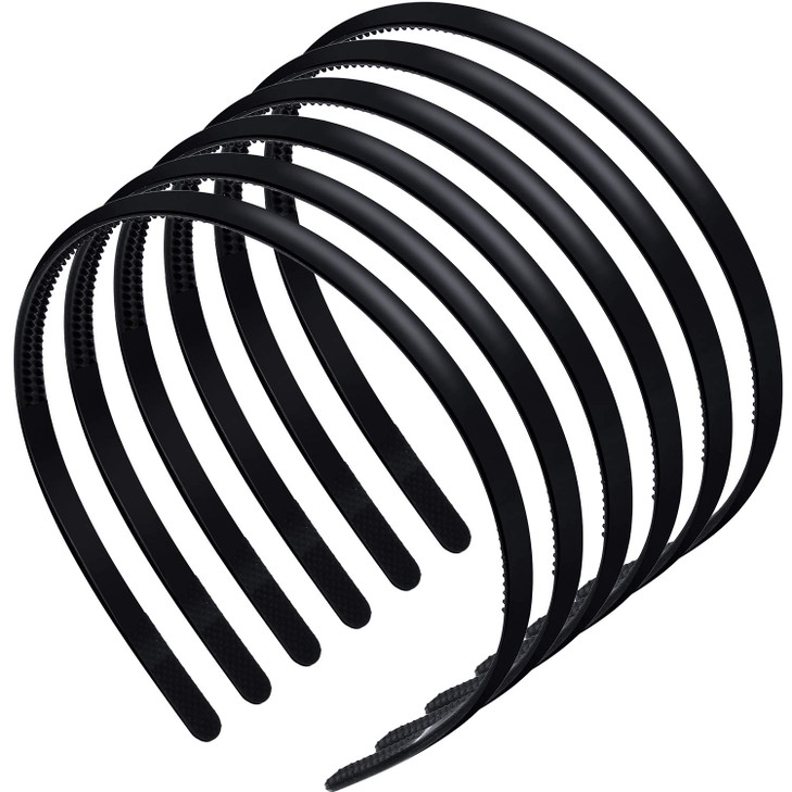 WILLBOND 6 Pieces Plastic Plain Headbands Teeth Comb Headbands Skinny DIY Hair Bands for Women Girls Rubber Black 8 mm