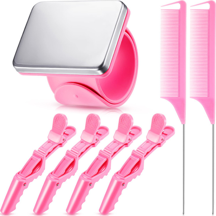 7 Pieces Hair Braiding Tools Magnetic Pin Wristband and 2 Pieces Stainless Steel Pintail Rat Tail Comb with 4 Wide Teeth