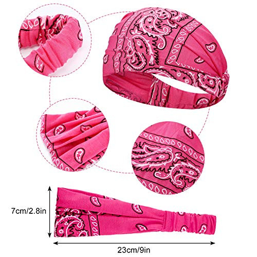 WILLBOND 10 Pcs Wide Bandana Headbands for Women Non Slip Paisley Crystal Hairband Elastic Boho Bling Rhinestone Head Wr