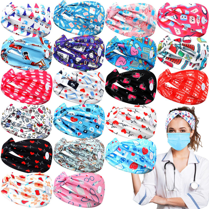 Jexine 20 Pcs Nurse Headbands for Women Wide Nursing Headband with Button for Mask Cna Accessories Work Non Slip Ear Pro