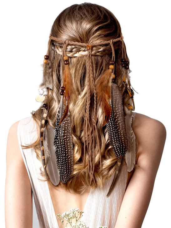 XunYee Feather Headband Hippie Headband for Women Hippie Accessories Indian Hair Accessories for CostumeShortClassic Sty