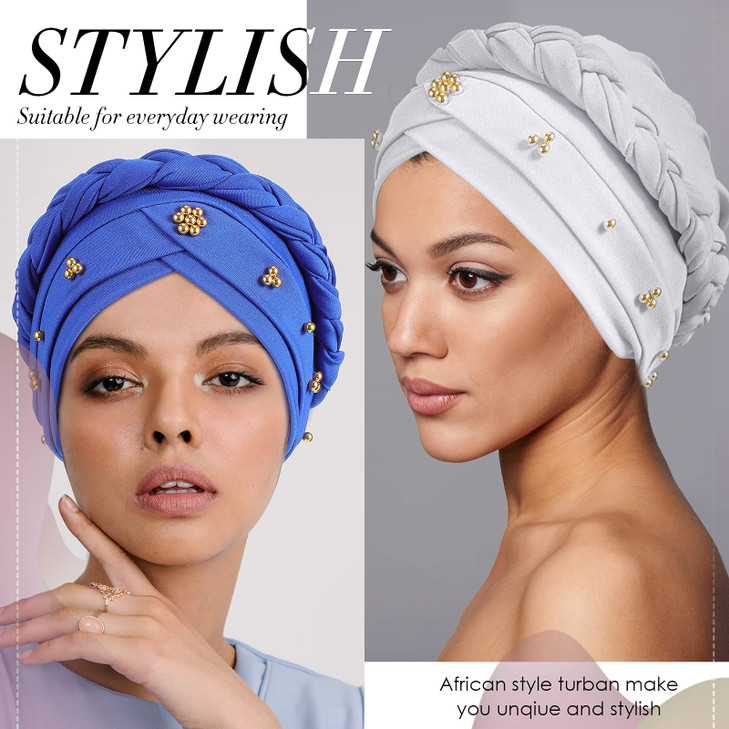SATINIOR 9 Pcs Turbans for Women Braid Headscarf Hair Wrap Pre Tied Twisted Turbans Beanie Beaded Knotted Headband for W
