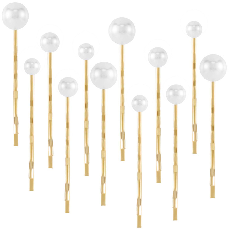OIIKI 12PCS Pearls Hair Bobby Pins Pearl Hair Clips 3 Sizes Pearl Barrettes Decorative Wedding Bobby Pins Bridal Hairsty