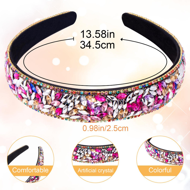 Isslly 2PCS Colorful Rhinestone Headband for Women 1inch Wide Vintage Girls Headbands Fashion Crystal Headband Jeweled H