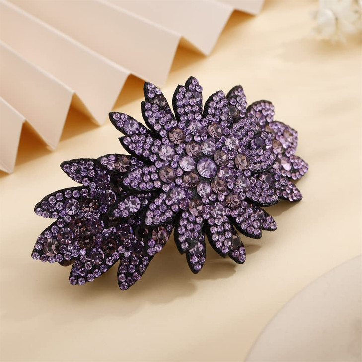 Aimimier Purple Crystal Leaf French Hair Clips Decorative Rhinestone Barrettes Styling Bridal Headpieces Hair Accessorie